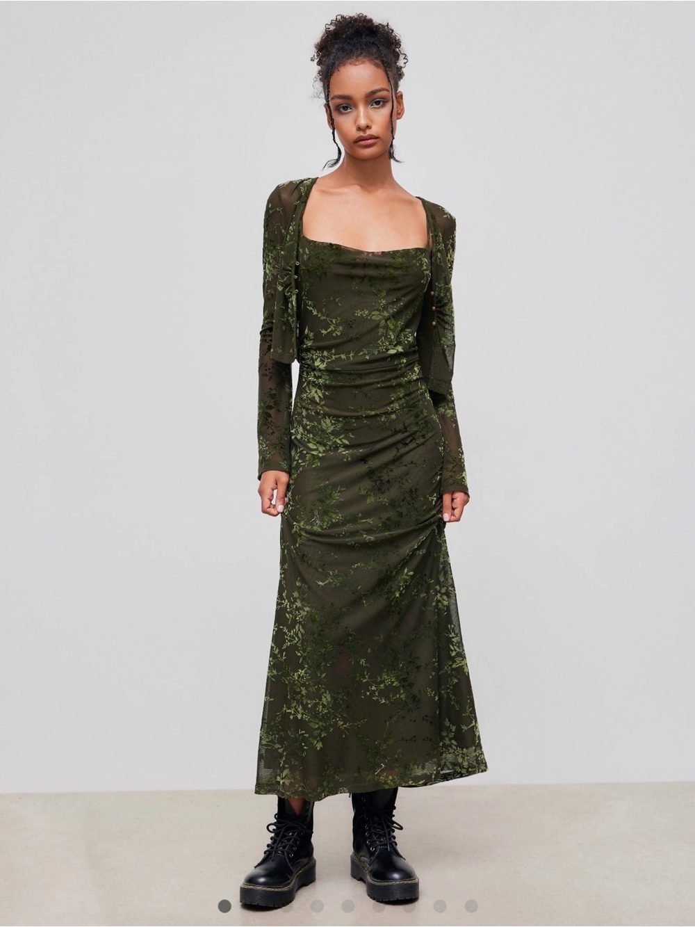 NWT Olive Green Floral Slip Dress with Cowl Neck - Picture 3 of 5